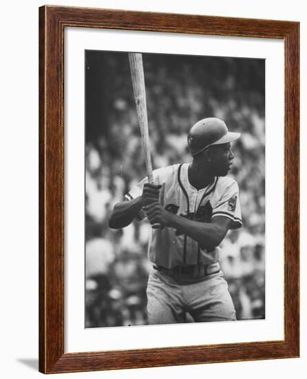 Baseball Player Hank Aaron Waiting for the Pitch-George Silk-Framed Premium Photographic Print