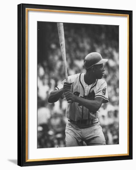 Baseball Player Hank Aaron Waiting for the Pitch-George Silk-Framed Premium Photographic Print