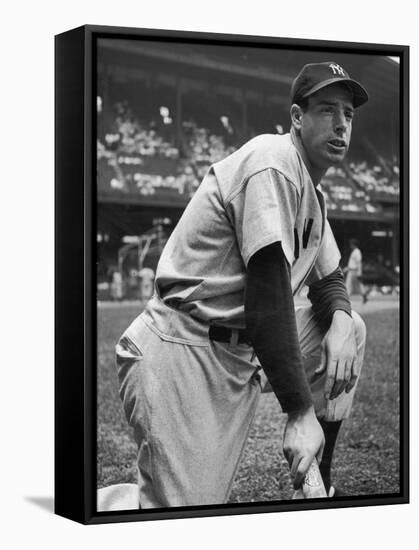 Baseball Player Joe Di Maggio Kneeling in His New York Yankee Uniform-Alfred Eisenstaedt-Framed Premier Image Canvas