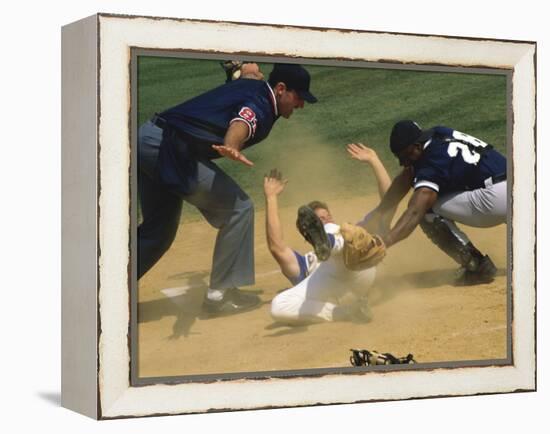 Baseball Player Sliding on a Base-null-Framed Premier Image Canvas