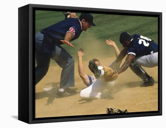 Baseball Player Sliding on a Base-null-Framed Premier Image Canvas