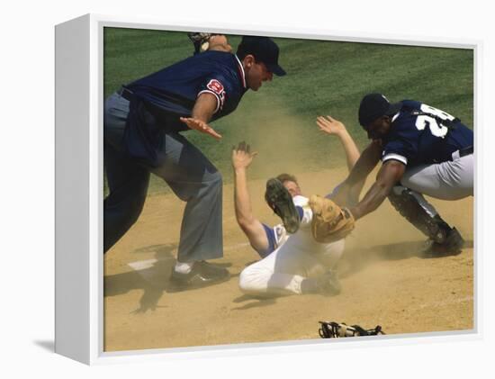 Baseball Player Sliding on a Base-null-Framed Premier Image Canvas