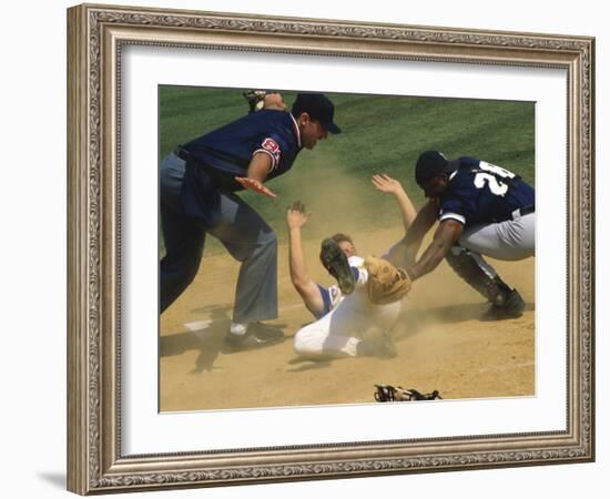 Baseball Player Sliding on a Base-null-Framed Photographic Print