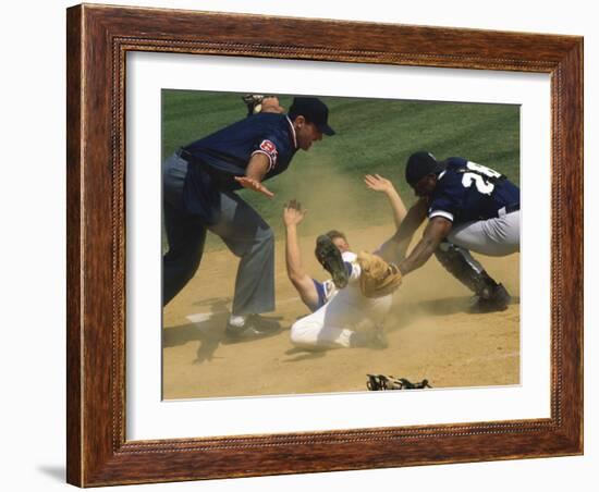 Baseball Player Sliding on a Base-null-Framed Photographic Print