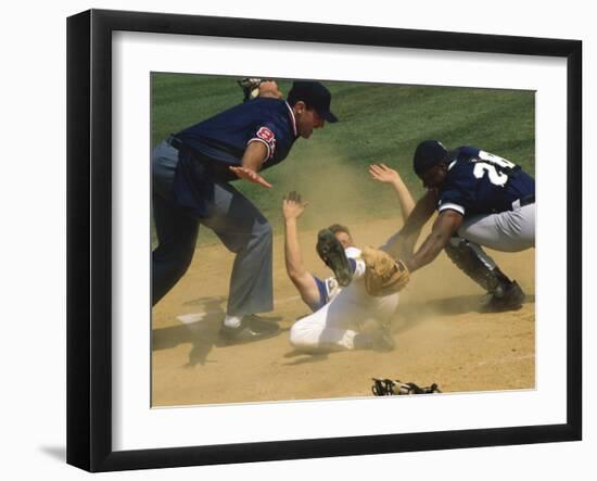 Baseball Player Sliding on a Base-null-Framed Photographic Print