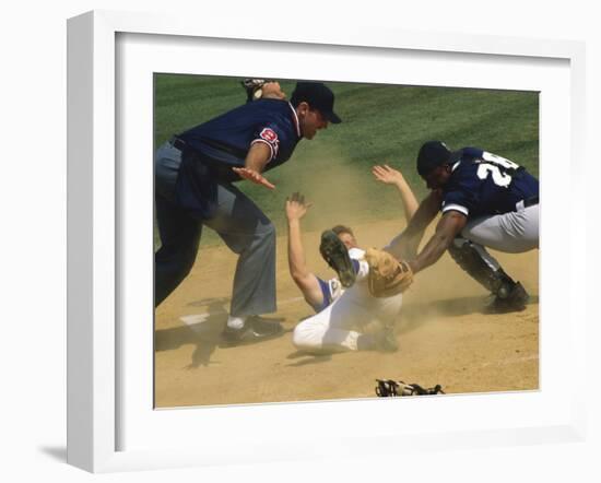 Baseball Player Sliding on a Base-null-Framed Photographic Print