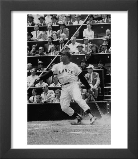 Baseball Player Willie Mays Hitting a Ball-null-Framed Art Print