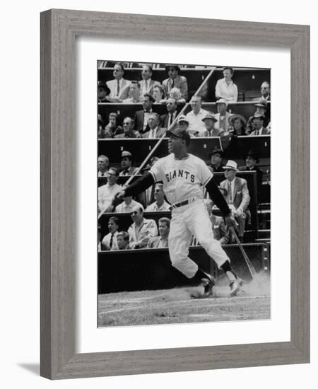 Baseball Player Willie Mays Hitting a Ball-null-Framed Premium Photographic Print