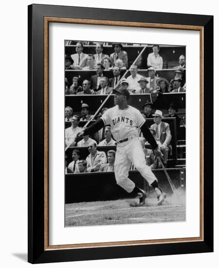 Baseball Player Willie Mays Hitting a Ball-null-Framed Premium Photographic Print