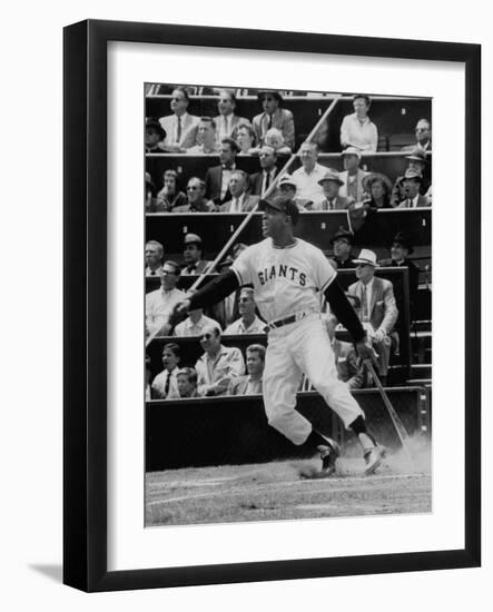 Baseball Player Willie Mays Hitting a Ball-null-Framed Premium Photographic Print