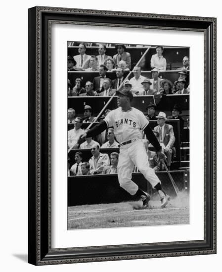 Baseball Player Willie Mays Hitting a Ball-null-Framed Premium Photographic Print