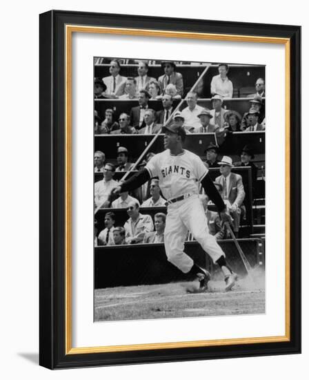 Baseball Player Willie Mays Hitting a Ball-null-Framed Premium Photographic Print