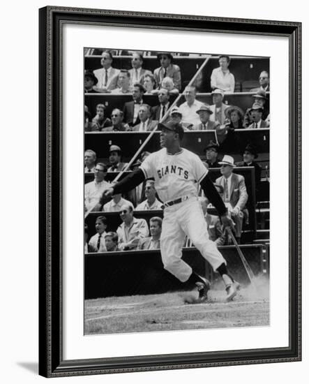 Baseball Player Willie Mays Hitting a Ball-null-Framed Premium Photographic Print