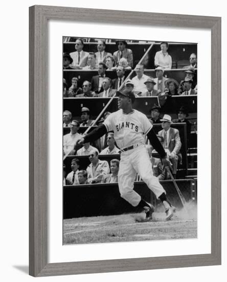 Baseball Player Willie Mays Hitting a Ball-null-Framed Premium Photographic Print