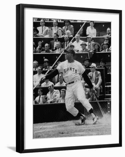 Baseball Player Willie Mays Hitting a Ball-null-Framed Premium Photographic Print