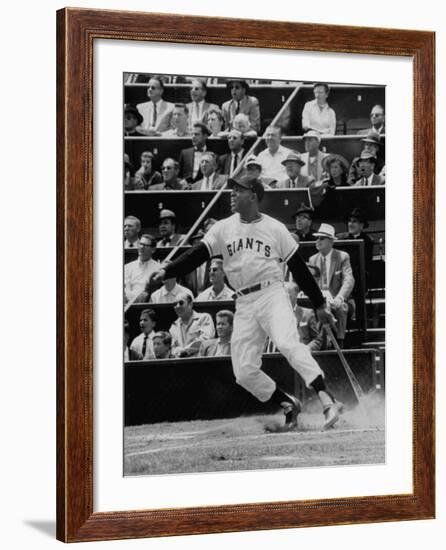 Baseball Player Willie Mays Hitting a Ball-null-Framed Premium Photographic Print