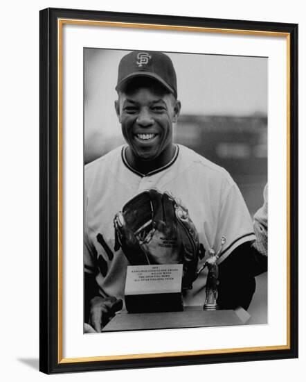 Baseball Player Willie Mays Posing for a Picture-null-Framed Premium Photographic Print