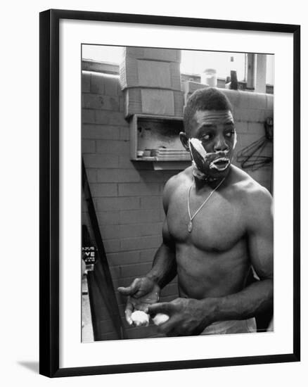 Baseball Player Willie Mays Shaving in the Locker Room-John Dominis-Framed Premium Photographic Print