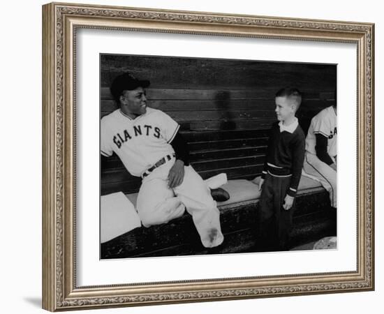 Baseball Player Willie Mays Talking to a Young Fan-null-Framed Premium Photographic Print