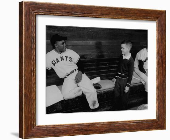 Baseball Player Willie Mays Talking to a Young Fan-null-Framed Premium Photographic Print