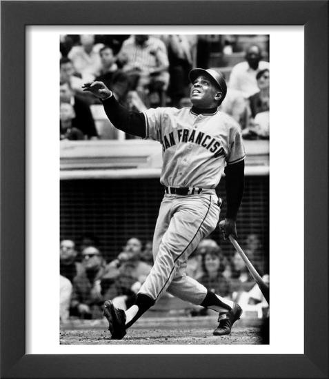 Baseball Player Willie Mays Watching Ball Clear Fence for Home Run in Game with Dodgers-Ralph Morse-Framed Art Print