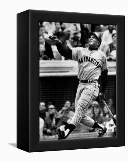 Baseball Player Willie Mays Watching Ball Clear Fence for Home Run in Game with Dodgers-Ralph Morse-Framed Premier Image Canvas