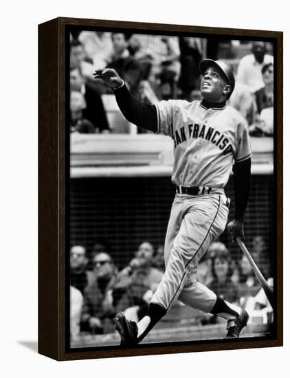 Baseball Player Willie Mays Watching Ball Clear Fence for Home Run in Game with Dodgers-Ralph Morse-Framed Premier Image Canvas