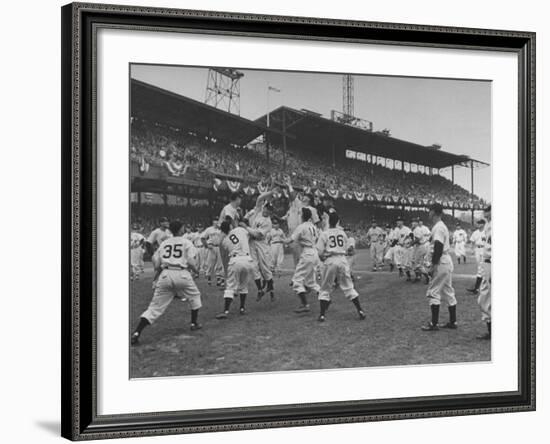 Baseball Players Catch Ball Thrown by Pres. Harry S. Truman at Opening Game for Washington Senators-Marie Hansen-Framed Premium Photographic Print