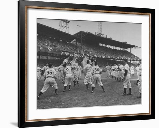 Baseball Players Catch Ball Thrown by Pres. Harry S. Truman at Opening Game for Washington Senators-Marie Hansen-Framed Premium Photographic Print