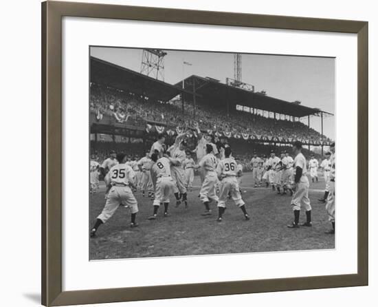 Baseball Players Catch Ball Thrown by Pres. Harry S. Truman at Opening Game for Washington Senators-Marie Hansen-Framed Premium Photographic Print