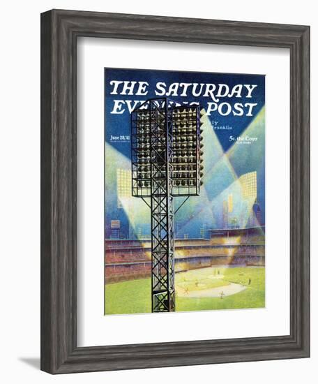 "Baseball Stadium at Night," Saturday Evening Post Cover, June 28, 1941-Roy Hilton-Framed Giclee Print