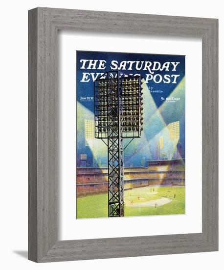 "Baseball Stadium at Night," Saturday Evening Post Cover, June 28, 1941-Roy Hilton-Framed Giclee Print