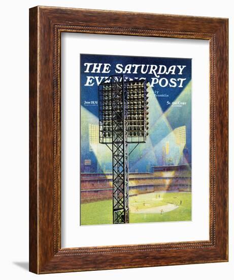 "Baseball Stadium at Night," Saturday Evening Post Cover, June 28, 1941-Roy Hilton-Framed Giclee Print