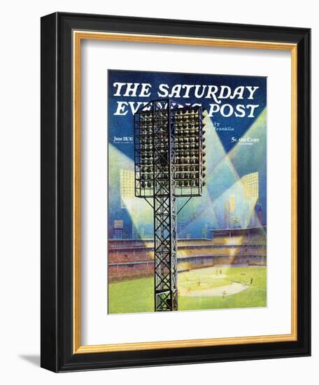 "Baseball Stadium at Night," Saturday Evening Post Cover, June 28, 1941-Roy Hilton-Framed Giclee Print