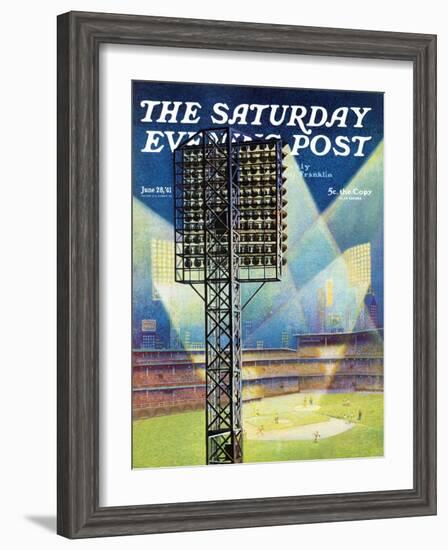 "Baseball Stadium at Night," Saturday Evening Post Cover, June 28, 1941-Roy Hilton-Framed Premium Giclee Print