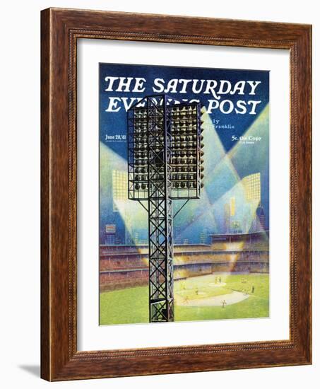 "Baseball Stadium at Night," Saturday Evening Post Cover, June 28, 1941-Roy Hilton-Framed Premium Giclee Print