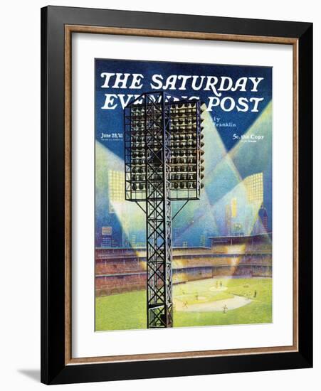 "Baseball Stadium at Night," Saturday Evening Post Cover, June 28, 1941-Roy Hilton-Framed Premium Giclee Print