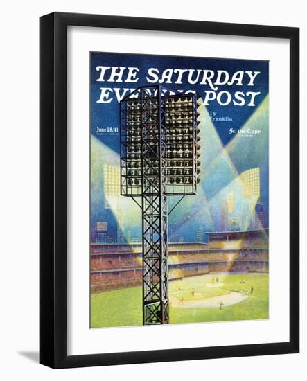 "Baseball Stadium at Night," Saturday Evening Post Cover, June 28, 1941-Roy Hilton-Framed Premium Giclee Print