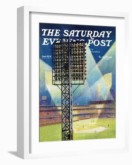 "Baseball Stadium at Night," Saturday Evening Post Cover, June 28, 1941-Roy Hilton-Framed Giclee Print