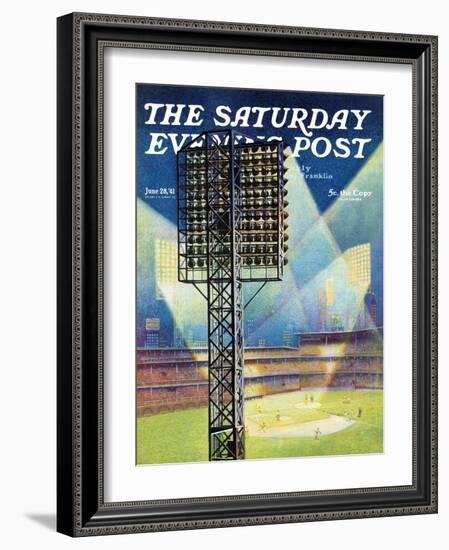 "Baseball Stadium at Night," Saturday Evening Post Cover, June 28, 1941-Roy Hilton-Framed Giclee Print