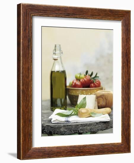 Basil, Cheese, Tomatoes and Olive Oil-null-Framed Photographic Print