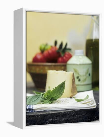 Basil, Parmesan, Tomatoes and Olive Oil-null-Framed Premier Image Canvas