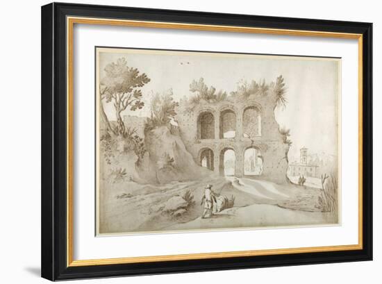 Basilica of Constantine. Entrance Wall in a Fantastic Setting (Pen and Ink with Wash on Paper)-Sebastian Vrancx-Framed Giclee Print