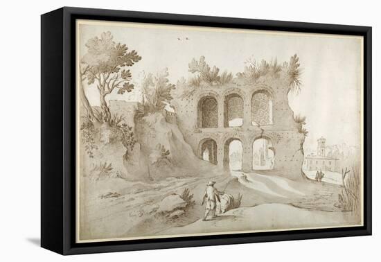 Basilica of Constantine. Entrance Wall in a Fantastic Setting (Pen and Ink with Wash on Paper)-Sebastian Vrancx-Framed Premier Image Canvas