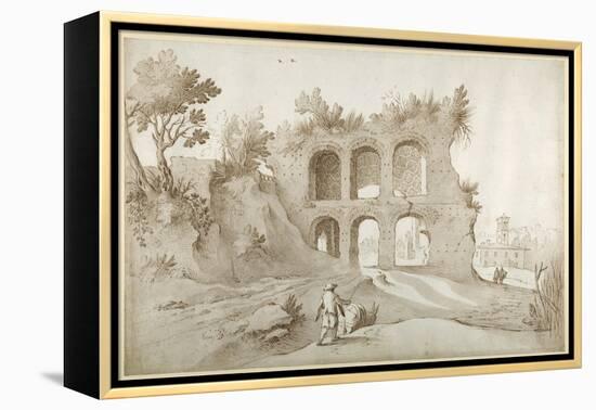 Basilica of Constantine. Entrance Wall in a Fantastic Setting (Pen and Ink with Wash on Paper)-Sebastian Vrancx-Framed Premier Image Canvas
