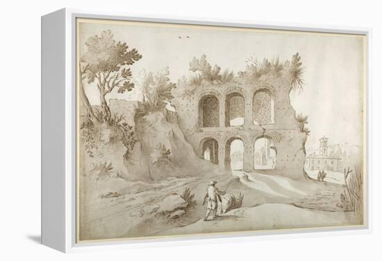 Basilica of Constantine. Entrance Wall in a Fantastic Setting (Pen and Ink with Wash on Paper)-Sebastian Vrancx-Framed Premier Image Canvas