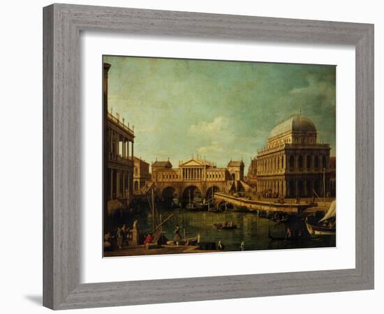 Basilica of Vicenza and the Rialto Bridge-Canaletto-Framed Giclee Print