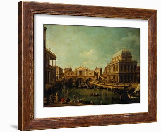 Basilica of Vicenza and the Rialto Bridge-Canaletto-Framed Giclee Print