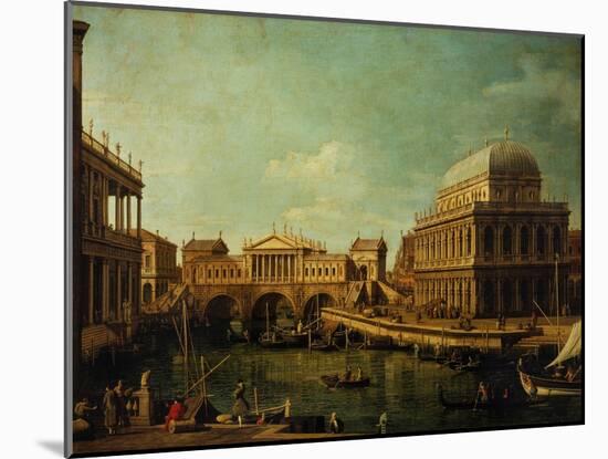 Basilica of Vicenza and the Rialto Bridge-Canaletto-Mounted Giclee Print