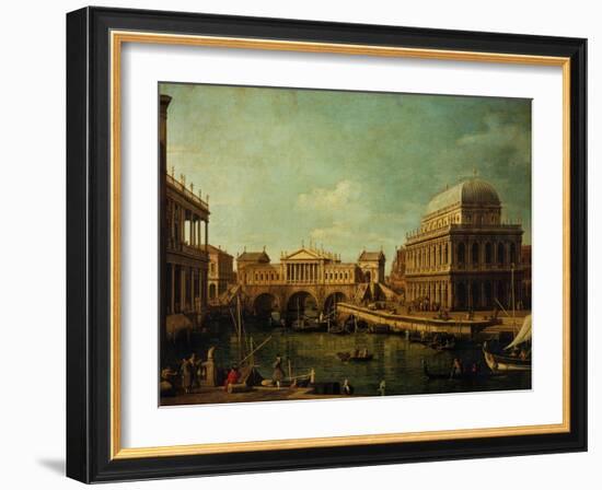 Basilica of Vicenza and the Rialto Bridge-Canaletto-Framed Giclee Print